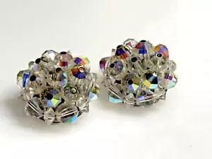 Vintage Clip on Earrings Plastic Crystals Silver Metal Laguna - Picture 1 of 9