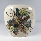 Vintage Hand Painted Ceramic Vase Abstract Flower Pattern Off White Medium Vase