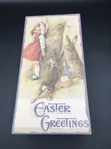 Coniglietto Coniglietto Bambina Raccogli Uovo di Pasqua Scatola Legno Vintage Look Vuoto - Foto 1 di 6