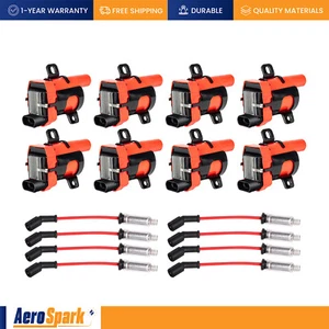 8 Round Ignition Coil & Wire Set for Chevy Silverado GMC LS1 LS3 4.8L 5.3L 6.0L - Picture 1 of 14