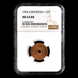 1954 SOUTHERN RHODESIA 1/2 PENNY ✪ NGC MS-64-RB ✪ HALFPENNY SOUTH S ◢TRUSTED◣ - Picture 1 of 4