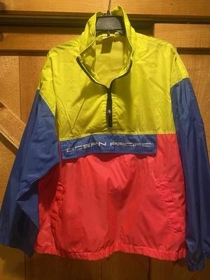 Vintage OP Ocean Pacific Surf Pullover Windbreaker Neon Sz XL * FLAWS * - Image 1 of 4