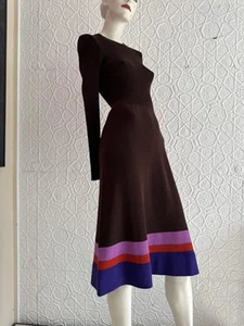 Vintage 1970s era wool sweater dress brown Pink Purple Small/Medium-Mod - Picture 1 of 16