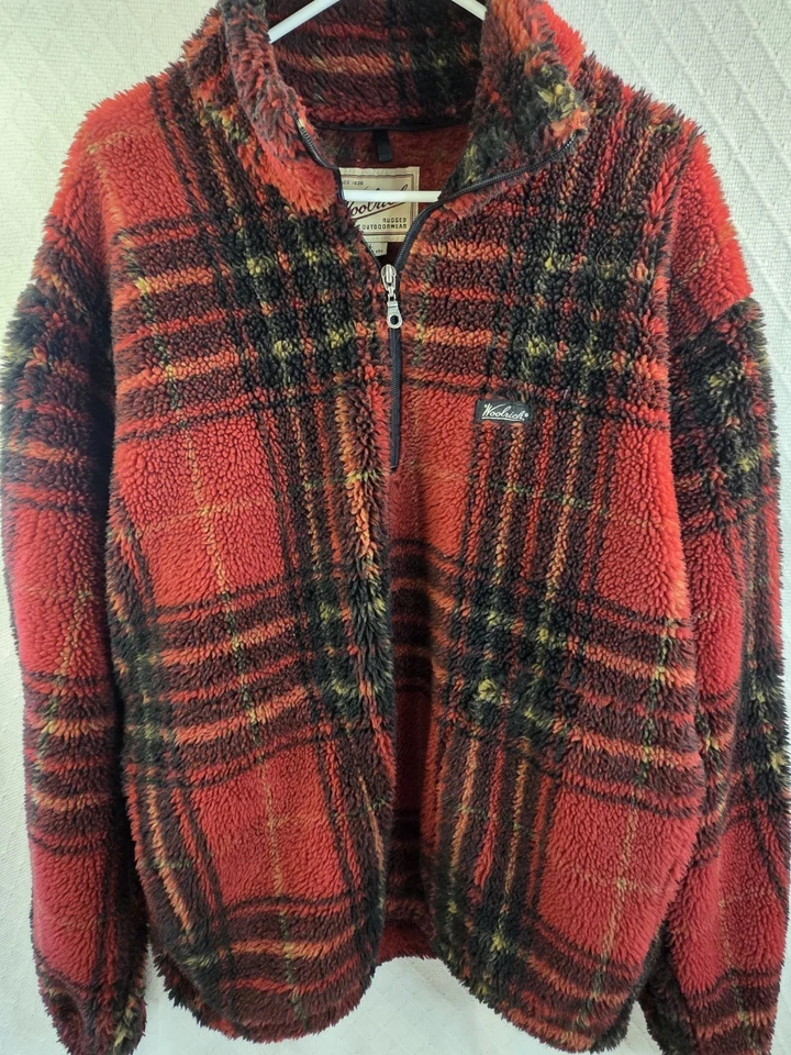 Chaqueta de Caza Woolrich Polar Para Hombres L Roja a Cuadros 1/4 Cremallera Pullover Gorpcore Retro Foto 1 de 4