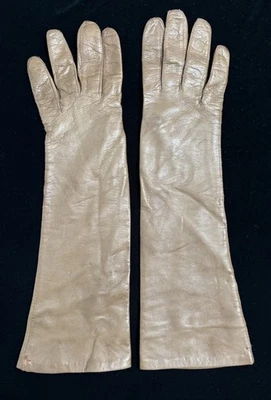 VTG Opera Length Medium Brown Leather Silk Lined Women's Sz 8 Made in Italy - Image 1 of 4