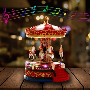 Christmas Carousel Figurines Decoration Christmas Village House Musical Carou... - Picture 1 of 7