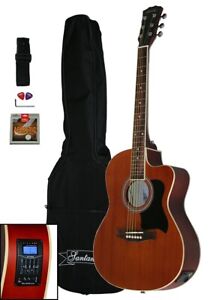 Santander 4/4 Akustik Western Gitarre Set Cutaway Stimmgerät Tonabnehmer, Sapele