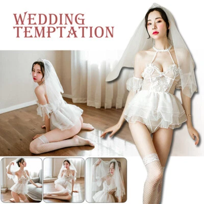 性感新娘制服 Cosplay 纯白色花边婚礼迷你礼服甜宝贝娃娃 — 第 1/4 张图片