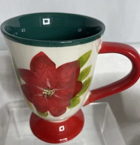 Single Pioneer Woman Poinsettia Floral Red Green Holiday Pedestal Coffee Mug - Picture 1 of 9