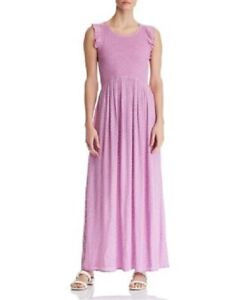 Aqua Pink Dress Smocked Polka Dot Sleeveless Maxi Dress Violet Purple SZ XS New