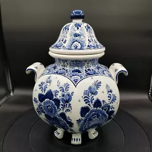 Jarrón con tapa floral de 6 patas pintado a mano azul Delft raro tarro Velsen Sassenheim - Imagen 1 de 13
