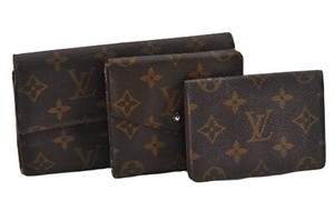 Authentic Louis Vuitton Monogram Long Wallet Purse Card Case 3Set Brown LV 6149G