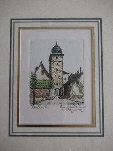 Radierung von Mayer - Karlsruhe Basler Torturm - Durlach Turm signiert - Bild 1 von 3