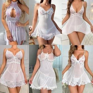 White Sexy Lingerie Lace Nightdress Babydoll Chemise Wedding Sleepwear G-string - Picture 1 of 181