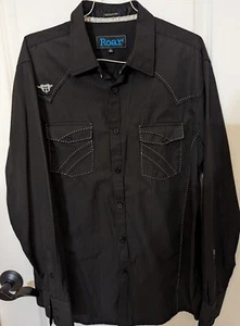 Men’s Roar Signature Long Sleeve Button Up Shirt Size Large Black Embroidered - Picture 1 of 8