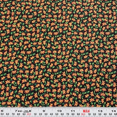 Golden Yellow & Red Florals on Black Unbranded Cotton Fabric Remnant 17" x 44" - Image 1 of 2