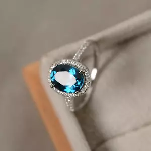 Original London Topacio Azul Anillo 14K Oro Blanco Joyería para Mujer Alianzas - Imagen 1 de 5