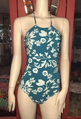Calvin Klein 泳衣连体泳衣 6 码蓝绿色白色花卉 Y2K — 第 1/4 张图片
