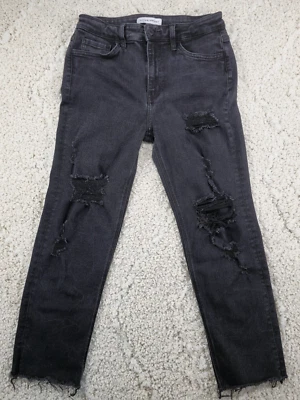 Pantalones de mezclilla para mujer Flying Monkey negros recortados desgastados dobladillo crudo 29 (28"Wx25"L) Foto 1 de 4