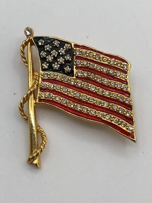 Camrose & Kross Jaqueline Kennedy (JBK) USA Flag Enamel Rhinestone Pin Brooch - Image 1 of 4
