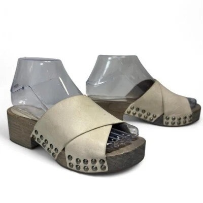 Женские сабо Free People сонет с заклепками кремовая кожа деревянный каблук размер 36 - Изображение 1 из 4