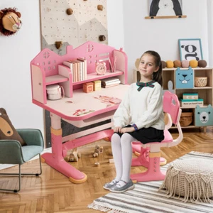 Height Adjustable Kids Study Desk Chair Set Children Table with Drawer Pink New - Picture 1 of 14
