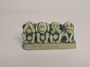 4 Four Wise Monkeys See Hear Speak Do No Evil 1968 Chalkware Vintage Green Vintage - Bild 1 von 17