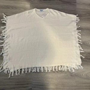 J. McLaughlin Sanura Poncho Off White Fringe Tassel Solid Knit One Size NWT - Picture 1 of 5