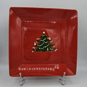 WAECHTERSBACH Christmas Tree Dinner Plate Red 10” Inch Square Beveled TINY CHIP - Picture 1 of 6