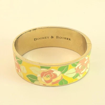 Dooney & Bourke Bracelet Yellow Rose Enamel Clamp Bangle Jewelry Signed Goldtone - Image 1 of 4