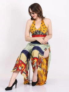 Mujeres Casual Tailandés Pescador Pantalón Impreso Envoltura Sari Pantalones ... - Imagen 1 de 17