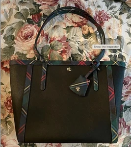 Ralph Lauren Tartan Plaid Black Large Satchel Bag, NWT - Picture 1 of 8