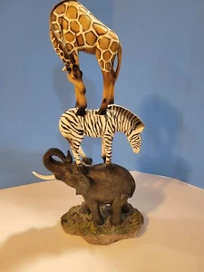 Stacked Zoo Animal Resin Statue Elephant Zebra Giraffe 14.5" Tall - Picture 1 of 7