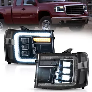 FULL LED Headlights For 2007-2014 GMC Sierra 1500 2500HD 3500HD Sequential Pair - Foto 1 di 9