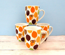 RACHEL RAY "Little Hoot" coffee mug - hot chocolate mug - set of 4 - retro 1970s