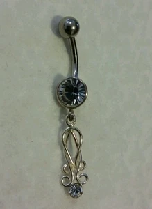 Anillo de vientre con joyas de plata de ley con un encanto colgante - Imagen 1 de 2