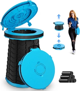 Portable Toilet-19.7"H Adjustable Foldable Camping Toilet, Luggable Loo with Lid - Picture 1 of 12