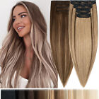 Thick Double Weft Clip In Remy Human Hair Extensions 4Pieces Full Head Highlight