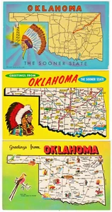 c1960s Greetings From Oklahoma ~ Lot of 3 Vintage OK State Map Postcards - Picture 1 of 7