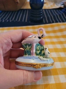 Vintage Artoria Limoges Peint Main Limited Edition Flamingo Schmuckschatulle - Bild 1 von 7