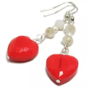 Pendientes de cuentas de San Valentín corazón de vidrio rojo chapados en plata por SoniaMcD - Imagen 1 de 23