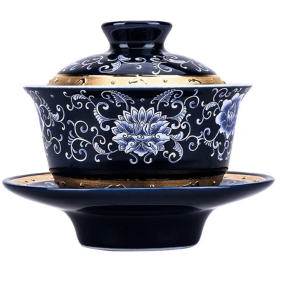 140ml Tradition Silver Gaiwan Chinese Black Tea Cup Covered Bowl Tea Set Tureen - Image 1 of 4