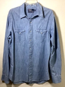 Polo Ralph Lauren homme XL denim chemise neuf classique western pearl snaps coton - Photo 1/5