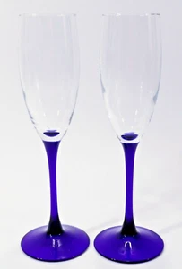 Set of 2Champagne Flutes Neptune by CRISTAL D'Arques-Durand Cobalt Stem Neptune - Picture 1 of 5