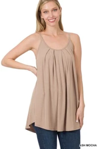 Sleeveless Tank Top Tunic - Pleated Scoop Neck Casual Flowy Ash Mocha Size S - Picture 1 of 4