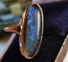 Real Treasure Solid Gold Ring Vintage 10k Cobochan Faded Dark Opal Size 8.5 6g 