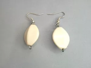 Off White Cream Acrylic Bead Dangle Drop French Hook Earrings - Picture 1 of 5