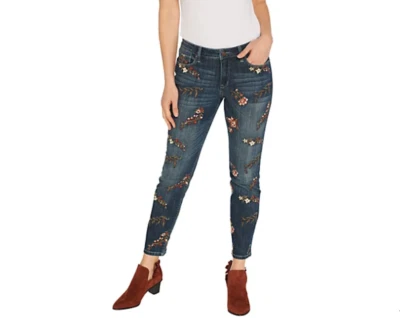 Laurie Felt - Classic Denim All-Over Embroidered Slim Leg Jeans - Denim Blue - Image 1 of 4