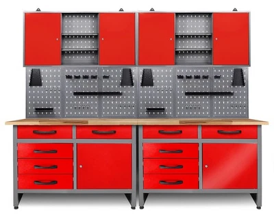 Ondis24 Werkstatt Set 240 cm Werkbank Metall Werkzeugschrank Lochwand Haken Rot - Bild 1 von 4