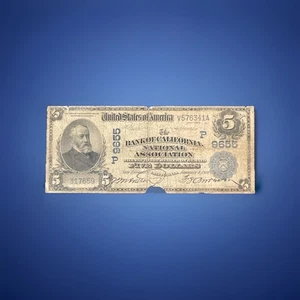 1902 $5 THE BANK OF CALIFORNIA, NATIONAL ASSOCIATION NATIONAL CURRENCY CH. #9655 - Picture 1 of 4